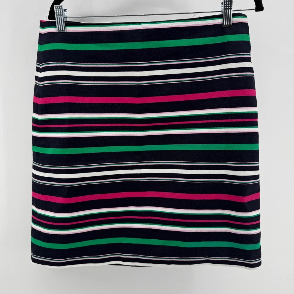 Talbots Petite Multi-Color Striped Cotton Blend Pencil Skirt Navy Pink Green 10P